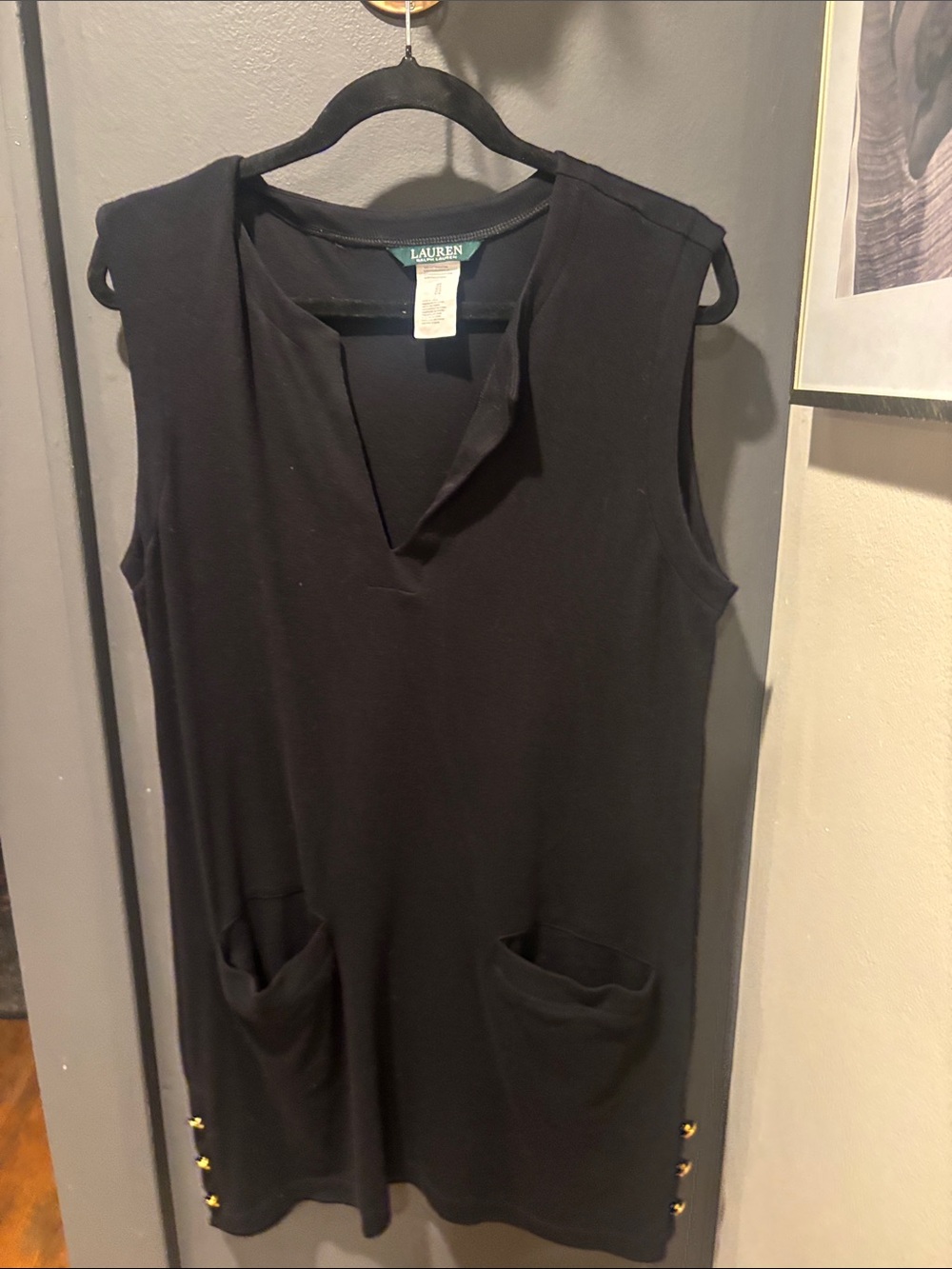 Lauren Ralph Lauren Black Sleeveless V-Neck Tunic with Pocket Detail